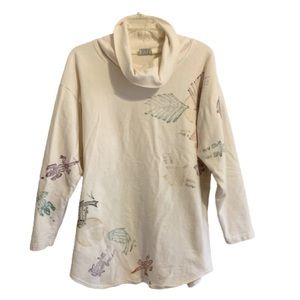 Vintage Sweater Handprinted Handpainted Goblincore Oversized Turtleneck Sweater